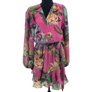 Alex Marie Laurel Chiffon Floral Mini Dress Fandango Pink Womens Size 12 NEW